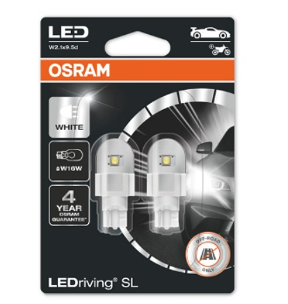 лампа БЦ 12V 16W W2.1х9.5d OSRAM WHITE LED