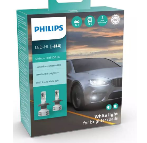 лампа LED H4 12V 6200K Ultion Pro 5100 +160%Philips+обманка