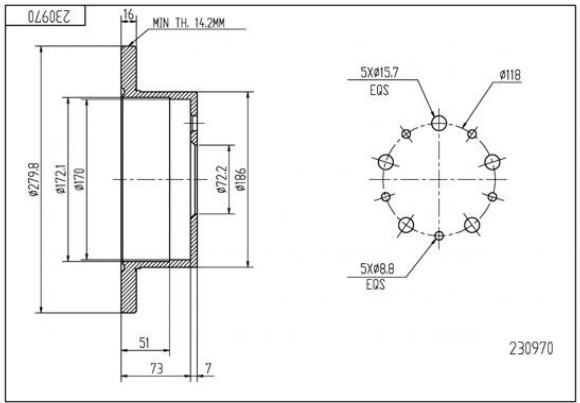 диск тормозной зад. Fiat Ducato 06-> (d280x16mm)  (HART)