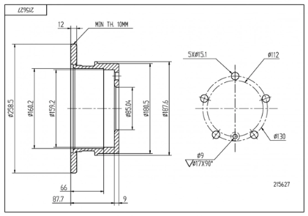 диск тормозной зад. MB Sprinter 2T, VW LT (96-06) однокат. (d258x10)  (HART)