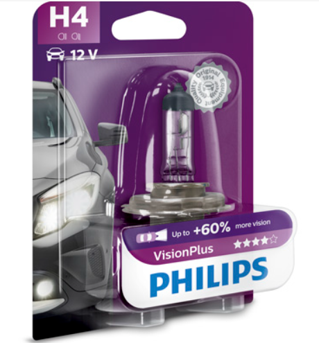 лампа H4 12V 60/55 (43) PHILIPS Vision Plus +60%