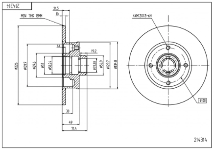 диск тормозной зад. VW Golf II-III, Passat B3/B4, Jetta (226x10mm)   (HART)