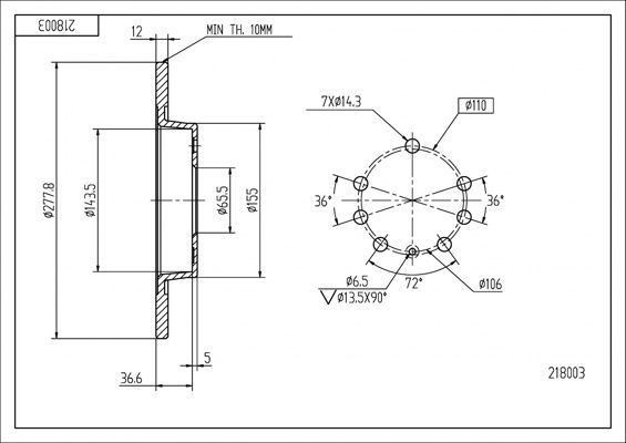 диск тормозной зад. Opel Vectra C (278mm12mm)  (HART)