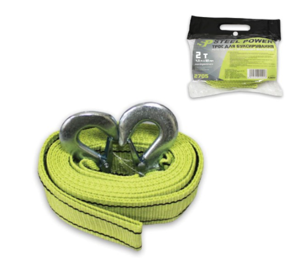 трос буксир. лента   2 т х 4,5м х 60мм крюк/салат/кулек/полипропилен Steel Power