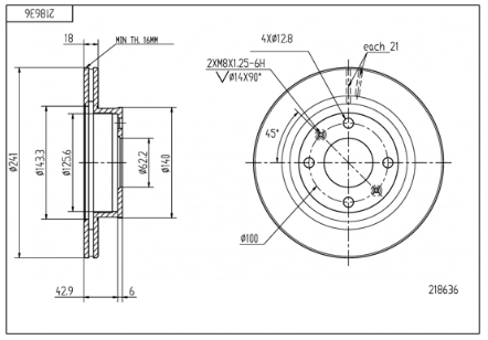 диск тормозной пер. Hyundai i10, Kia Picanto 04-> (d241x18mm)  (HART)