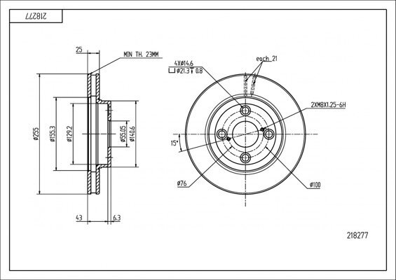 диск тормозной пер. Toyota Corolla, Corolla Verso 00-> (d255x25mm)  (HART)