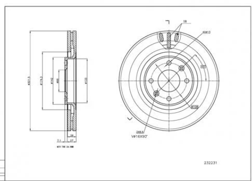 диск тормозной пер. Citroen C4, Peugeot 207, 307 03-> (d302x26mm)  (HART)