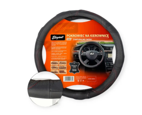 чехол руля  S  кожа  (35 - 37 см)  черный Elegant  красная нить