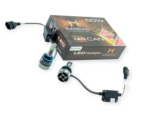 лампа LED H11 12V-24V MICHI Can 50W 5500K 5300L с обманкой радиатор с вентилятором