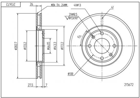 диск тормозной пер. Citroen Berlingo-Peugeot Partner 08-> (283mmx26mm)  (HART)