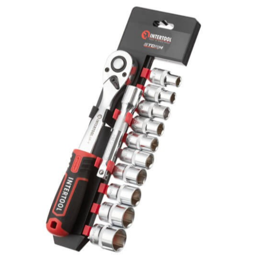 набор головок 1/2"  12 шт, 10-24 мм с трещ., удленит. (планшет) Storm