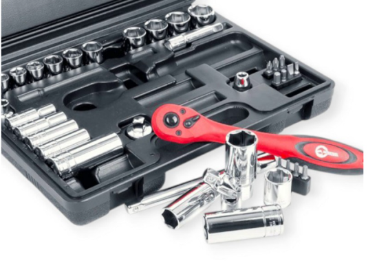 набор инструмента  3/8"  39 шт, 8-22 мм с трещ., удленит., кардан, свечн., удлин. головк, биты Тайва ET-6039 - зображення 3