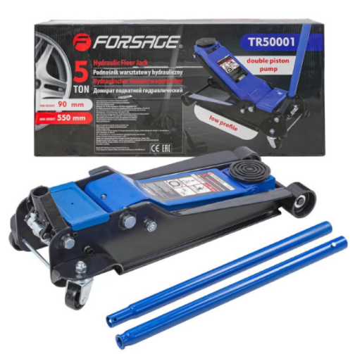 домкрат гидравл. подкатной 5 Т   90-550мм  (коробка) двухштоковый, с резиновой накладкой Forsage