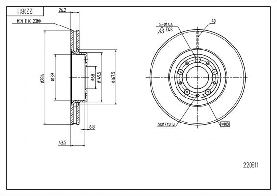 диск тормозной пер. Volvo S60, S80, V70, XC70 01-> (d286x26mm)  (HART)