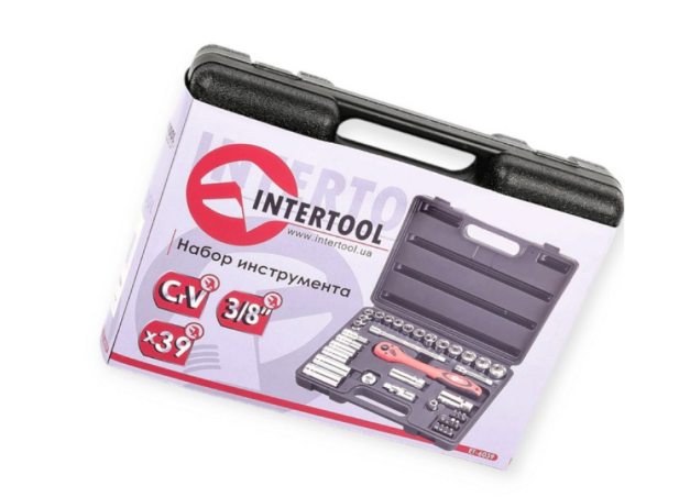 набор инструмента  3/8"  39 шт, 8-22 мм с трещ., удленит., кардан, свечн., удлин. головк, биты Тайва ET-6039 - зображення 5