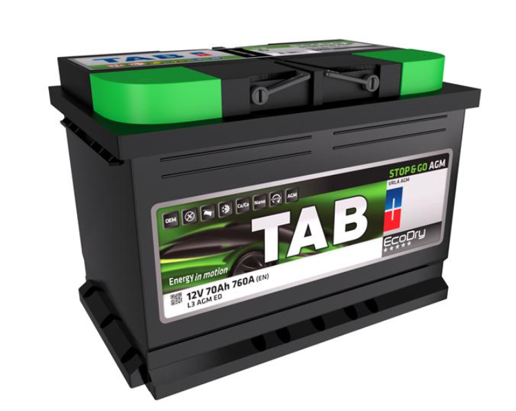 АКБ TAB Ecodry AGM, 70Ah, 760A EN, 278x175x190, B13, правый "+", AGM Аккумулятор (START-STOP)
