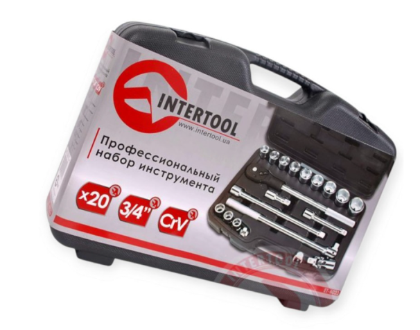 набор инструмента 3/4" 20 шт с трещ., удленит., кардан., переход., вороток ГРУЗОВИК ET-6023 - зображення 2