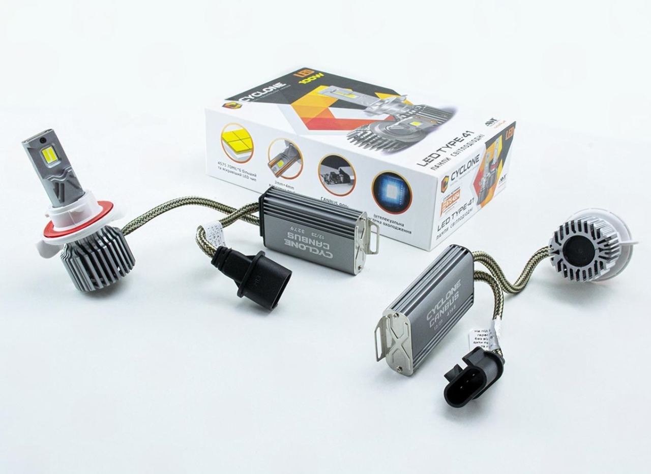 лампа LED H13 12V-24V 100W Type 41 5700K 18000L CAN BUS радиатор с вентилят.