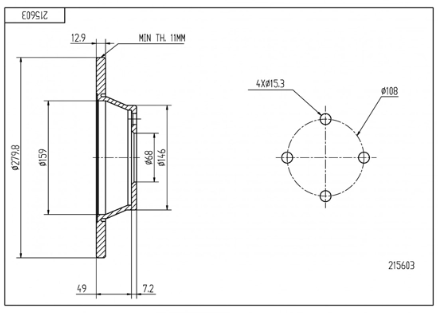 диск тормозной зад. Audi 80 B4 (d280x13mm)  (HART)
