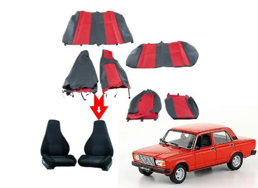 чехлы салона ВАЗ 2107, 2104 (сид. 2107) "Тюнинг" красные