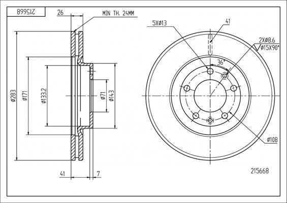 диск тормозной пер. Audi 100 C3/C4, A4 B5, A6 C4 (288mmx15mm)  (HART)
