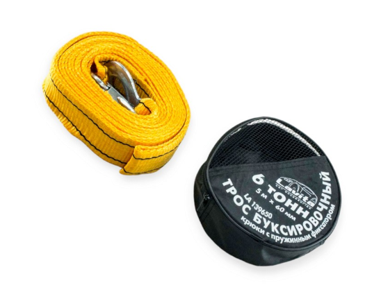 трос буксир. лента   6 т х 5,0м х 60мм крюк/оранж/сумка/полипропилен Lavita