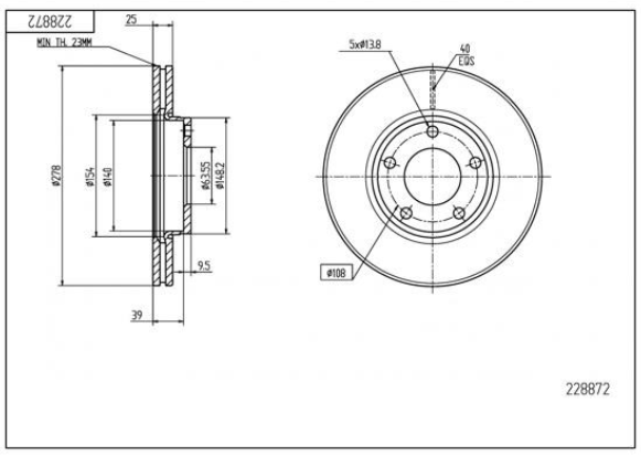 диск тормозной пер. Ford Focus II (278mm25mm) (HART)