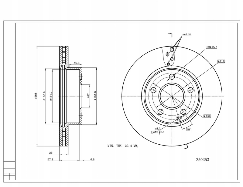 диск тормозной пер. MB C-Class W204 (288x25) 07->  (HART)
