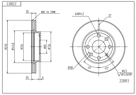 диск тормозной пер. Opel Corsa 00-> (d240x19.8mm)  (HART)