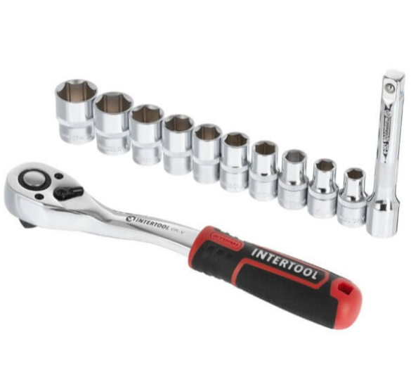 набор головок 1/2"  12 шт, 10-24 мм с трещ., удленит. (планшет) Storm ET-8014 - зображення 2