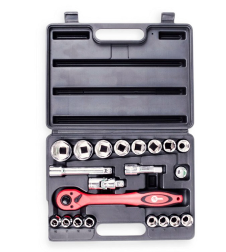 набор инструмента 1/2"  21 шт, 10-32 мм с трещ., удленит., кардан., переход. PROFI  Тайвань ET-6021 - зображення 2