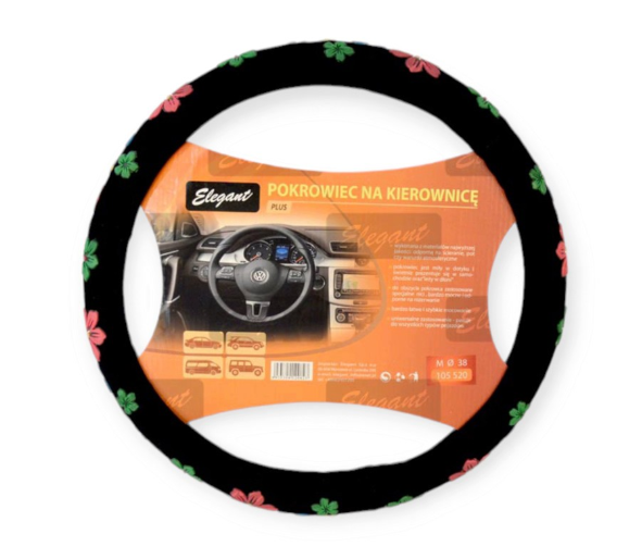 чехол руля  M  кожзам  (37 - 39 см)  черный Elegant  цветы