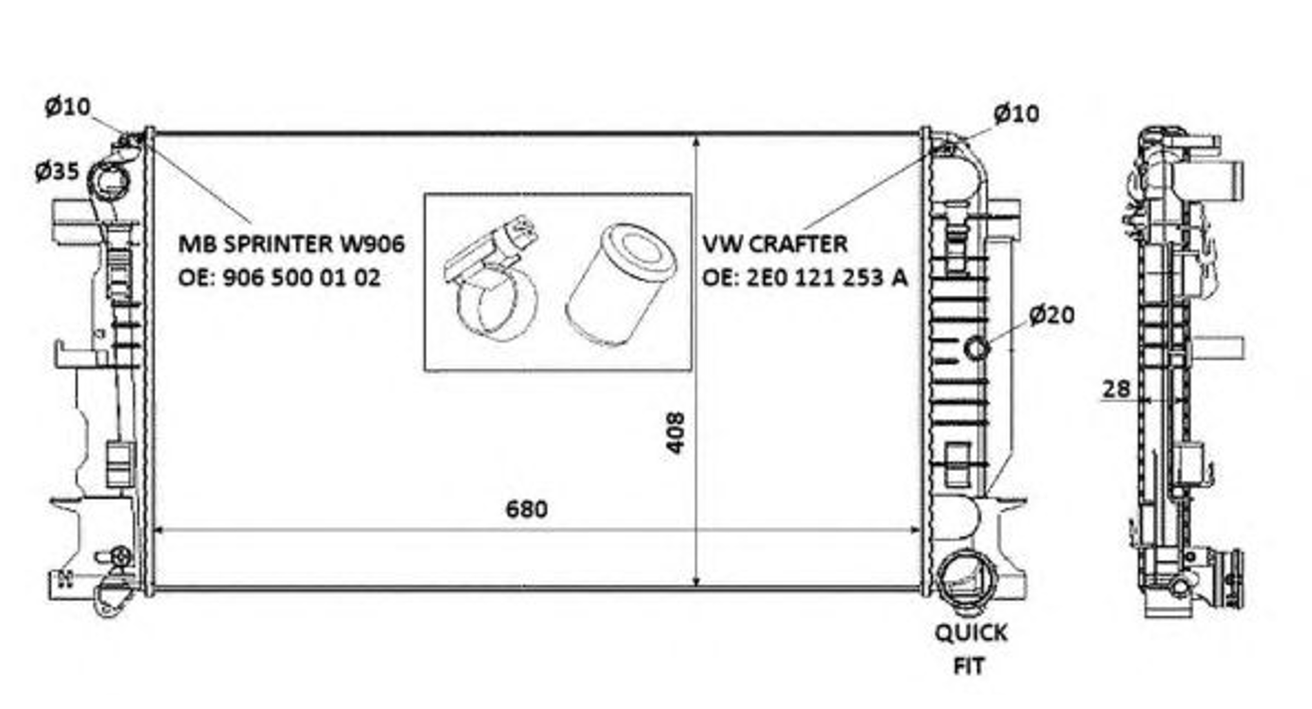 радиатор двиг. MB Sprinter-VW Crafter 06->  (NRF)