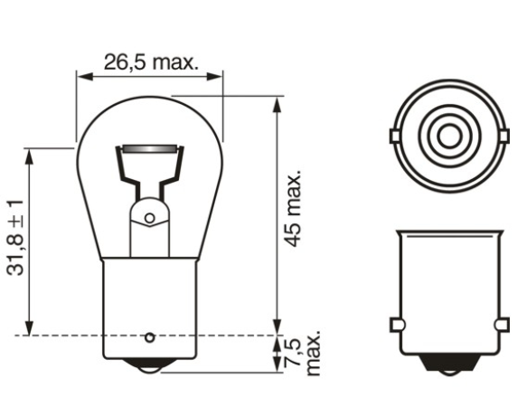 лампа A 12V PY21W BA15s BOSCH Yellow 1987302239 - зображення 2