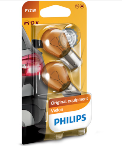 лампа A 12V PY21W BAU15s PHILIPS ORANGE смещ, цоколь (пара)