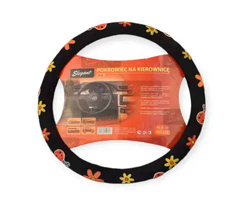чехол руля  M  кожзам  (37 - 39 см)  черный Elegant  цветы, жуки