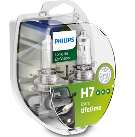 лампа H7 12V 55 W PHILIPS LongLife EcoVision (2шт)