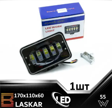 фара дополнительная LED  прямоуг. 170х110х60 (Д/В/Ш) 55W белый+жолтый