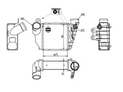 радиатор интеркулера Skoda Octavia, VW Bora, Golf IV 1.8T/1.9TDI (97-05)  (HART)