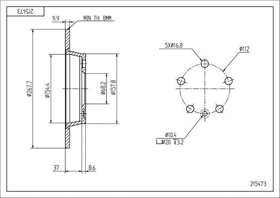диск тормозной зад. VW Shanan, Ford Galaxy (268x10mm) 95->  (HART)