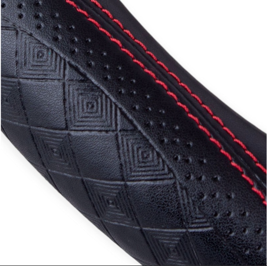 чехол руля  M  кожа  (37 - 39 см)  черный Vitol  перфор. вставка, один шов, белая основа VLOD-L2164 BK/RD M - зображення 2