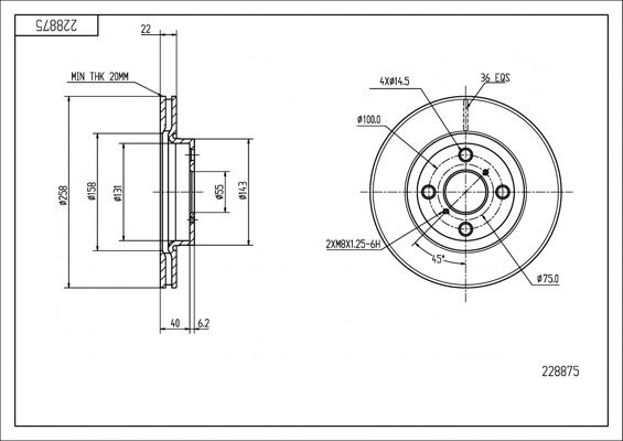 диск тормозной пер. Toyota Yaris 06-> (d258x22mm)  (HART)