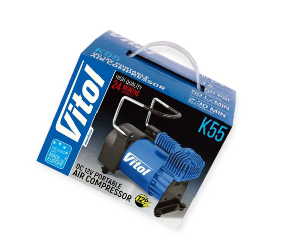 компрессор Vitol  10атм/ 50л/23А/5м шланг спирал с ман. и дефлятором/клемы/сумка K-55 - зображення 2