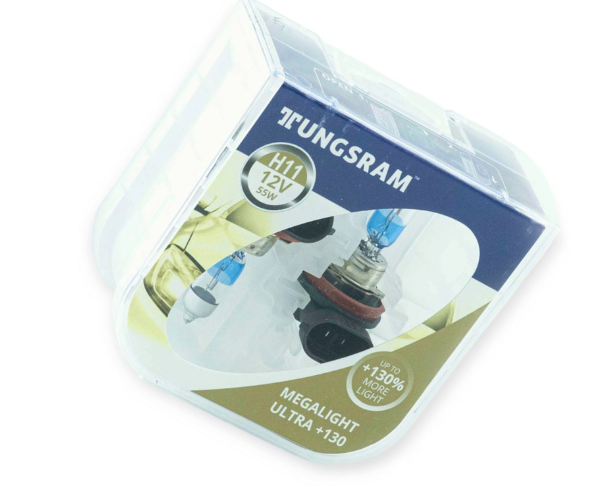лампа H11 12V 55W Tungsram Megalight Ultra +130% пластик. бокс