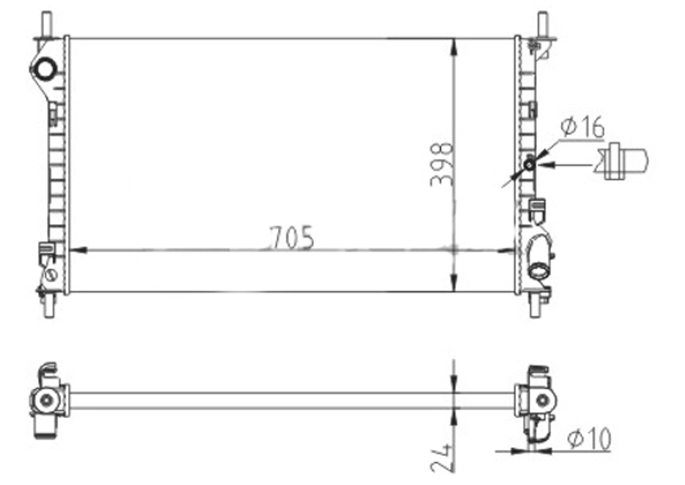 радиатор двиг. Ford Transit Connect 1.8/1.8TDCi (02-13) (+AC)  (HART)