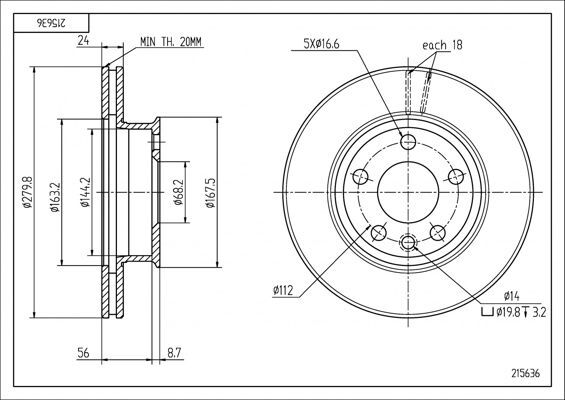 диск тормозной пер. VW T4 (90-03) (280mmx24mm)  (HART)