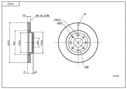 диск тормозной пер. Fiat Doblo 01-> 119/223  (257mmx20mm)  (HART)
