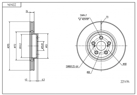 диск тормозной пер. Toyota Avensis 03-> (d295x26mm)  (HART)