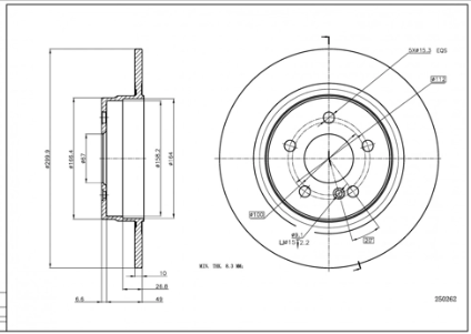 диск тормозной зад. MB C-Class (d300x10) 07->  (HART)