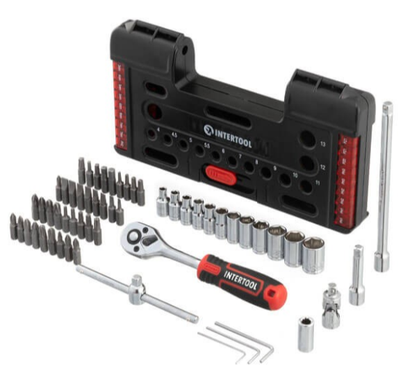 набор инструмента  1/4"  57 шт,  4-13 мм с трещ., удленит., кардан, Т-вороток, биты, Storm VT-3657 - зображення 2